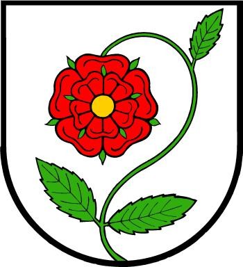 Wappen Obereggenen (rote Blume auf weißem Hintergrund)