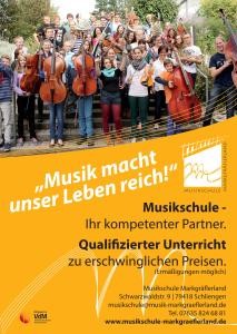 Plakat Musik macht unser Leben reich!, Musikschule Ihr kompetenter Partner. Qualifizierter Unterrich zu erschwinglichen Preisen.